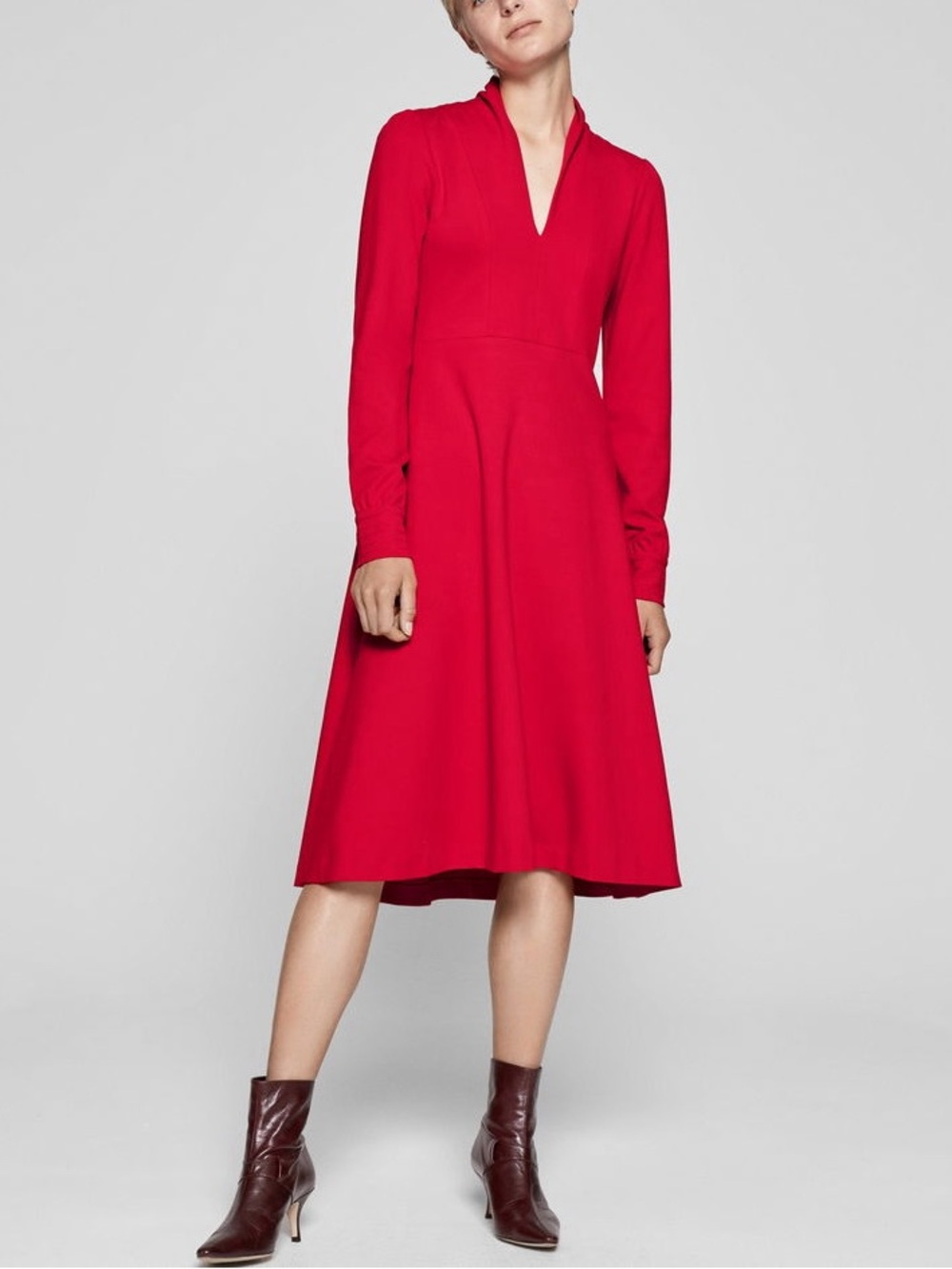 Me+Em Dipped Hem V Neck Midi Dress 6 Red Ponte Knit Wedding Guest Cocktail Chic